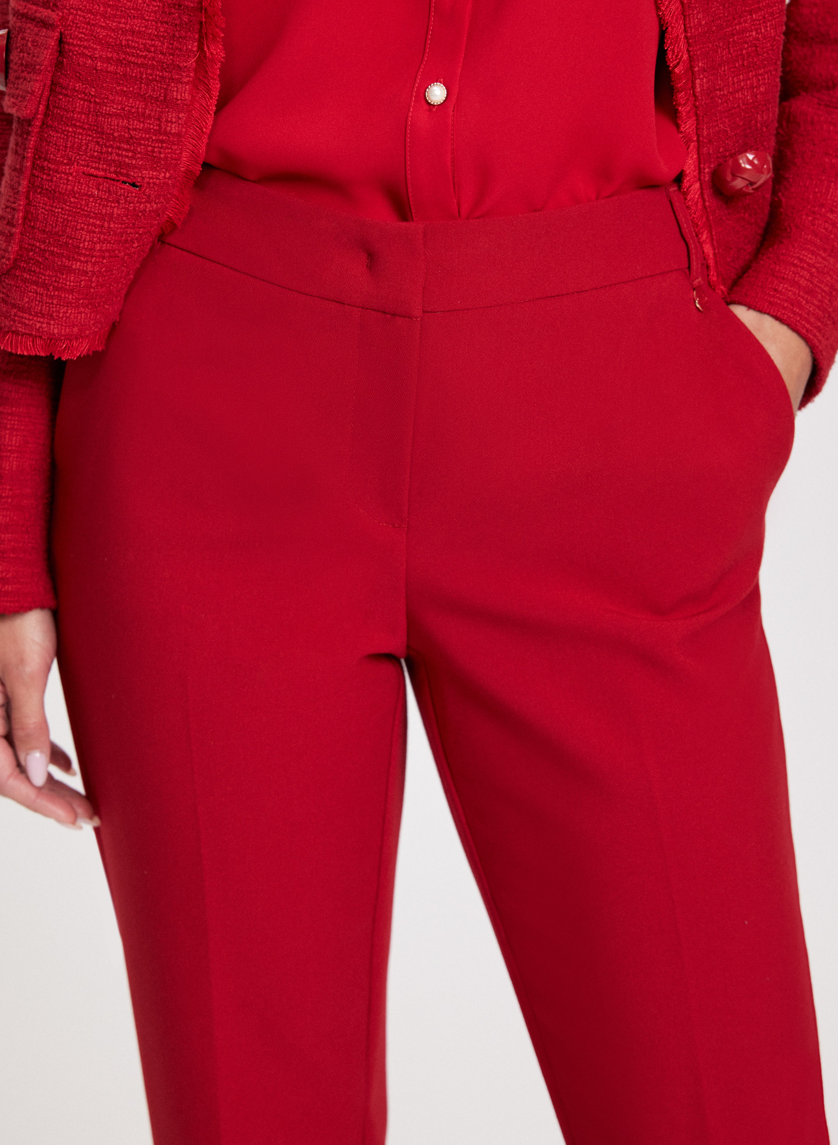 Emma High Waist Slit Hem Slim Leg Pants for Women - Trendy Stretchy Ankle Pants for Work, Office & Casual Outfits