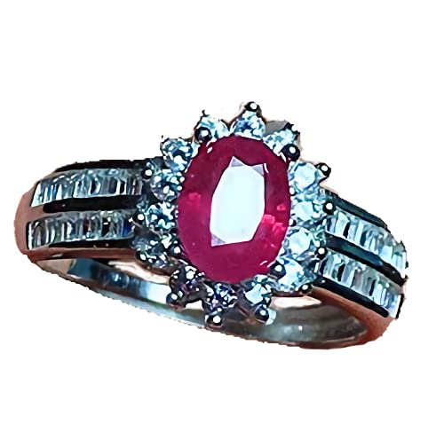 Natural Ruby Ring for Women - 14K Gold Plated Sterling Silver Engagement & Wedding Jewelry - Elegant Gift for Her, Anniversary, Valentine's Day - Perfect for Romantic Occasions & Special Events