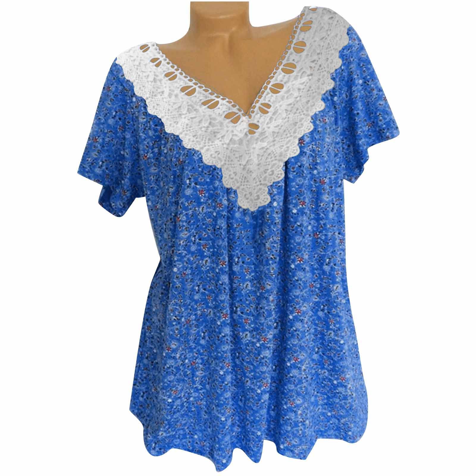 Women's Lace Trim V-Neck Tops 2024 | Dressy Casual Short Sleeve Blouses | Summer Tunic Tees & Cute T-Shirts | Perfect for Office, Date Night & Weekend Outfits