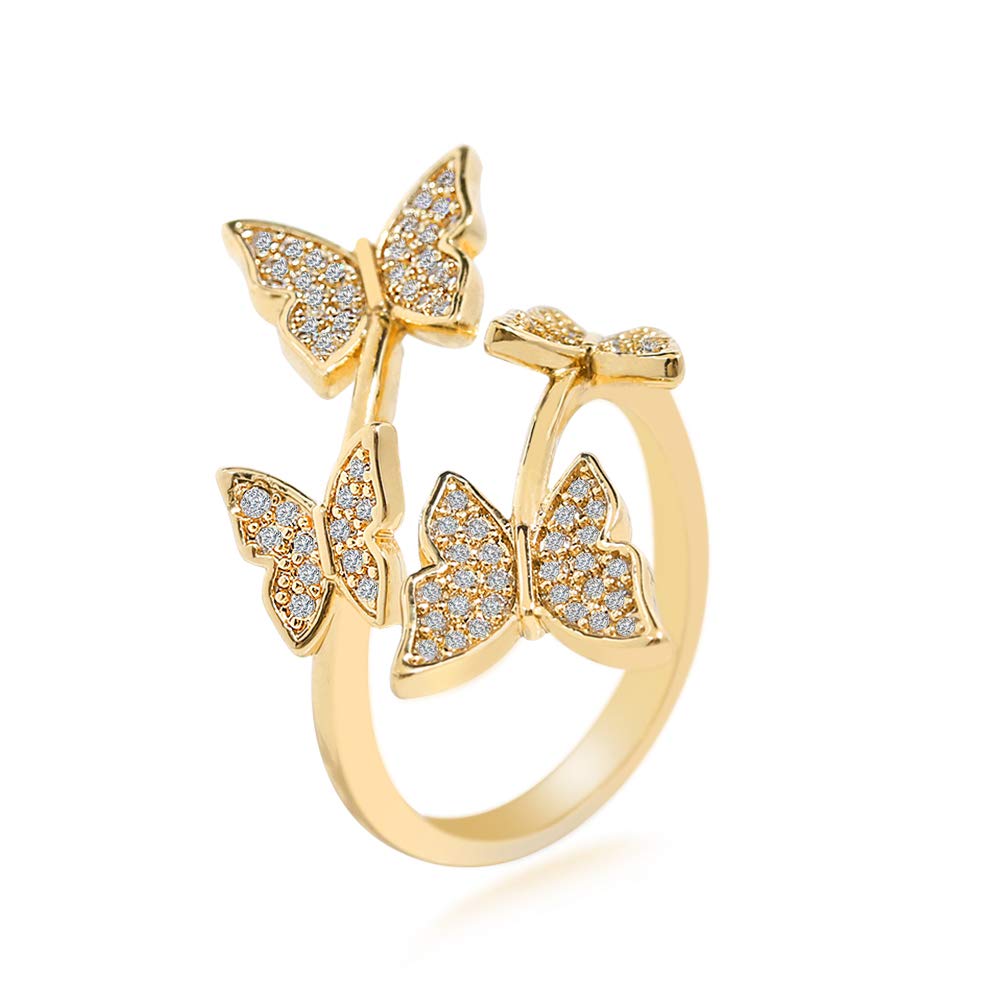 Vintage Gold-Plated Butterfly & Snake Statement Rings for Women - Adjustable Open Rings with Cubic Zirconia | Elegant Boho Jewelry for Parties, Weddings & Everyday Wear