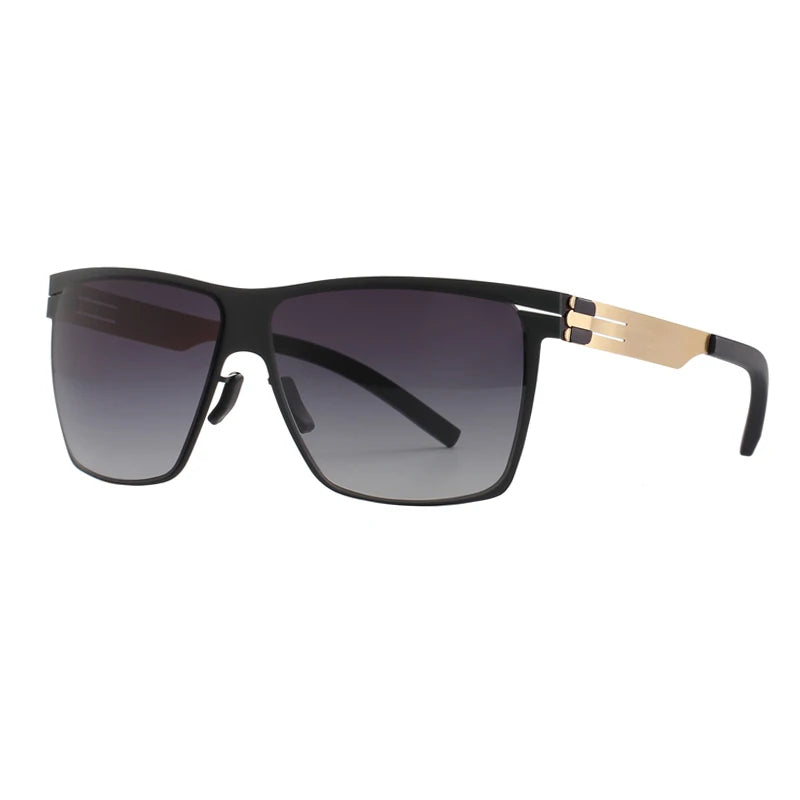 Black Stainless Steel Screwless Square Sunglasses for Men - Polarized UV Protection - Fashionable & Durable for Outdoor Sports, Driving & Beach