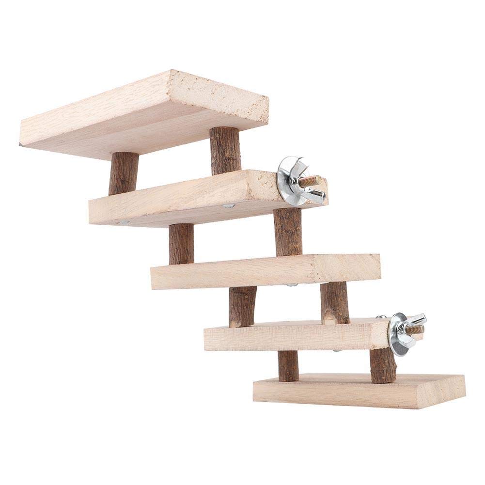 5-Layer Wooden Small Pet Ladder - Chewable Climbing Toy for Mice, Chinchillas, Rats, Gerbils, Dwarf Hamsters & Parrots | Durable Natural Wood Ramp for Cage Access, Exercise & Playtime Fun