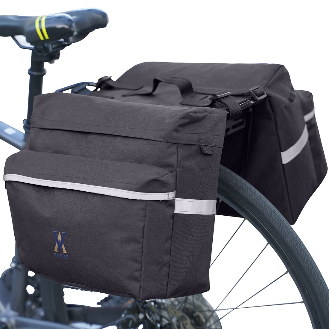 Vuudh 30L Waterproof Bike Pannier Bag with Reflective Strips - Black Rear Bicycle Saddle Bag for Commuting, Touring & Grocery Shopping (Medium Size)