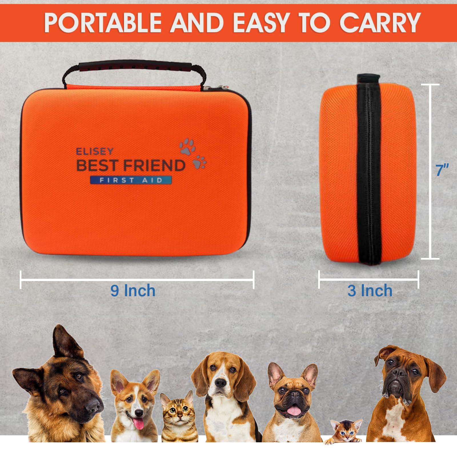Elisey Pet First Aid Kit for Dogs, Cats, Rabbits - Emergency Care Kit for Travel, Hiking & Home Use - Compact & Portable Pet Safety Essentials