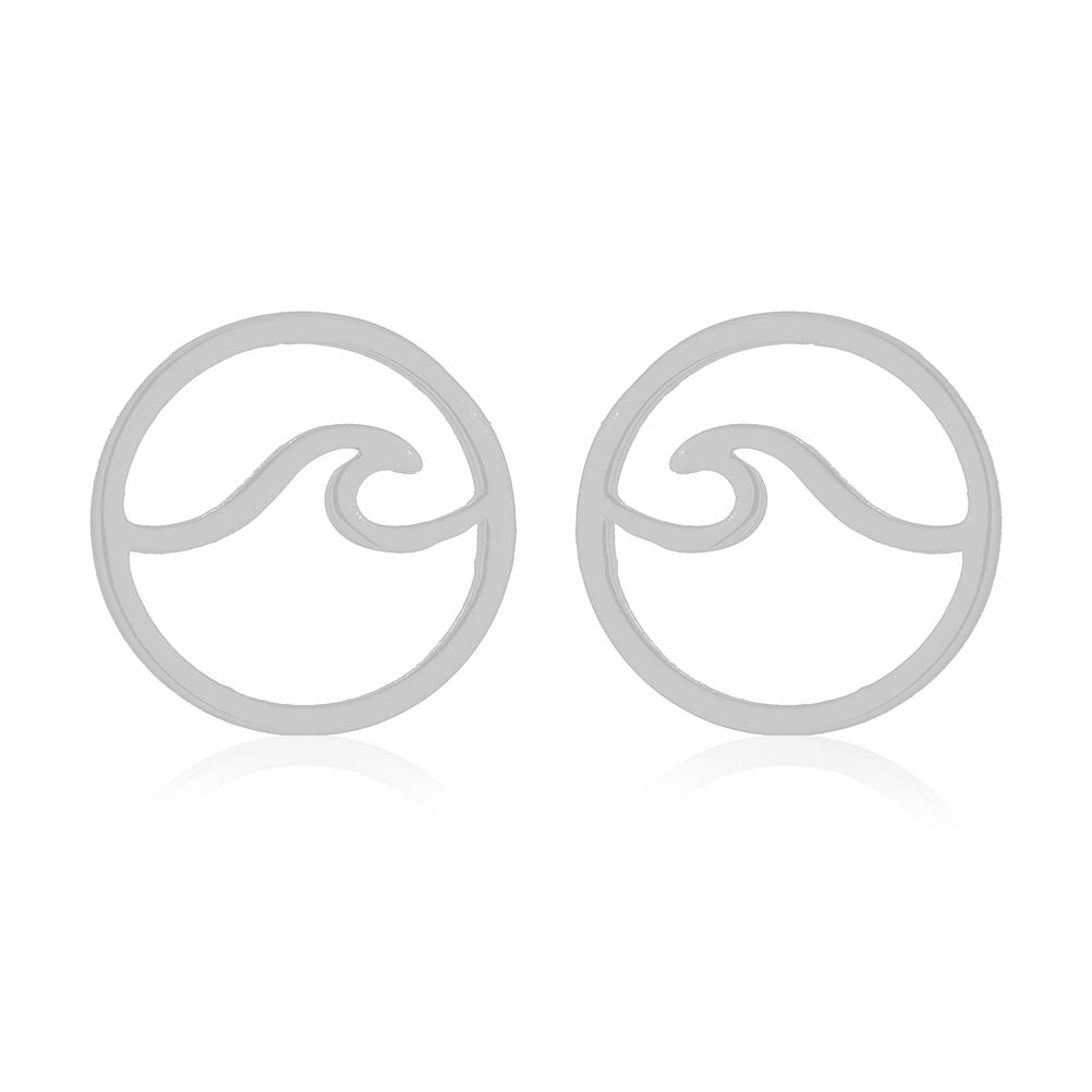 Stainless Steel Wave Stud Earrings for Women - Round Ocean & Sea Design, Hypoallergenic Beach Jewelry for Summer - Perfect for Vacation, Party, and Everyday Wear