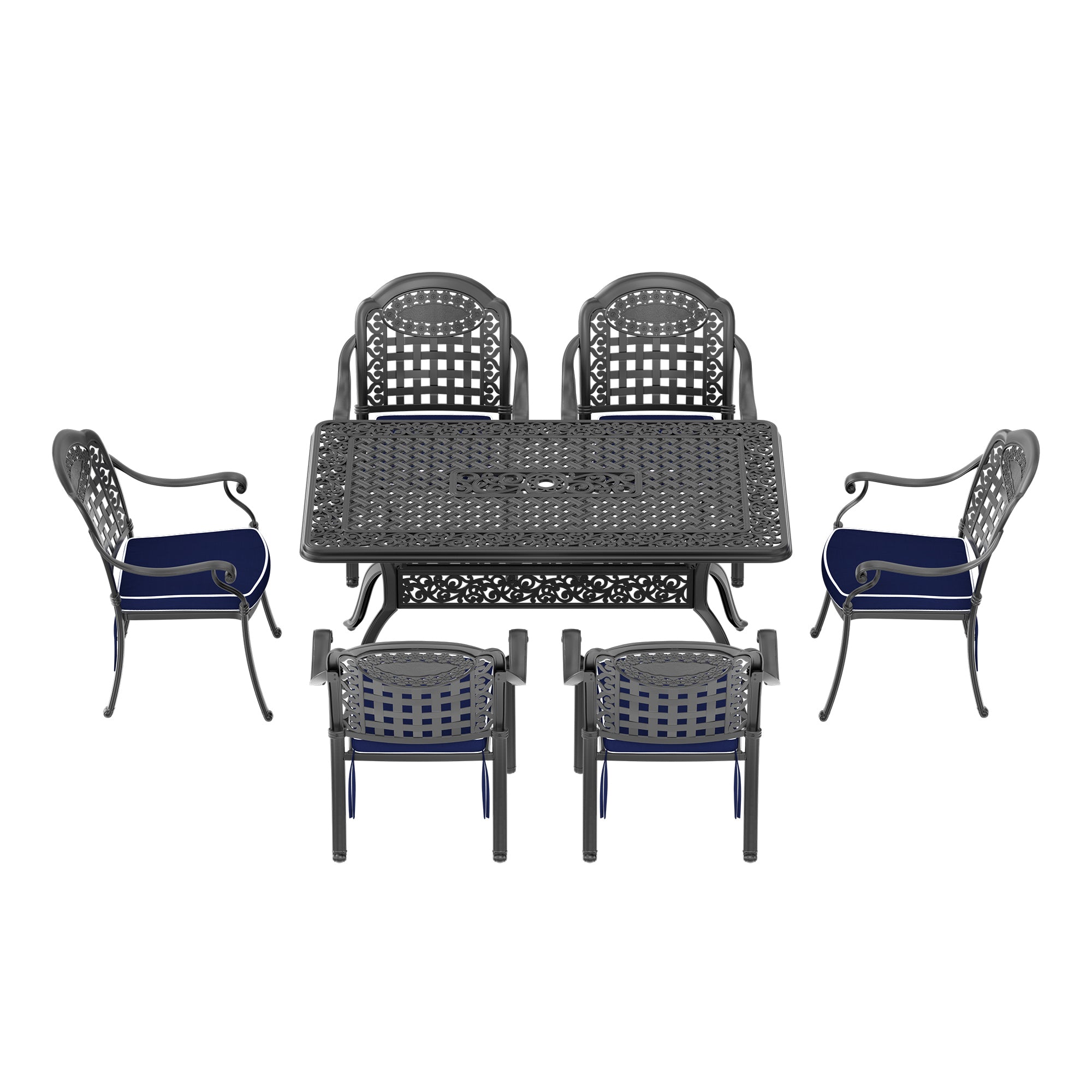 7-Piece Cast Aluminum Patio Furniture Set with Cushions - Outdoor Dining & Lounge Chairs for Garden, Poolside, Backyard - Durable Weather-Resistant Patio Seating (Color Options Available)