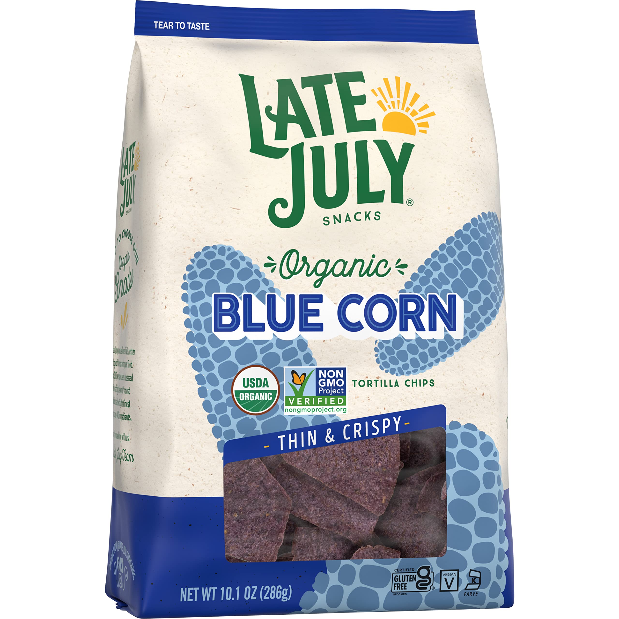 Organic Blue Corn Tortilla Chips by Late July Snacks | Gluten-Free, Non-GMO | 10.1 Oz Bag | Perfect for Parties, Snacking & Healthy Diets