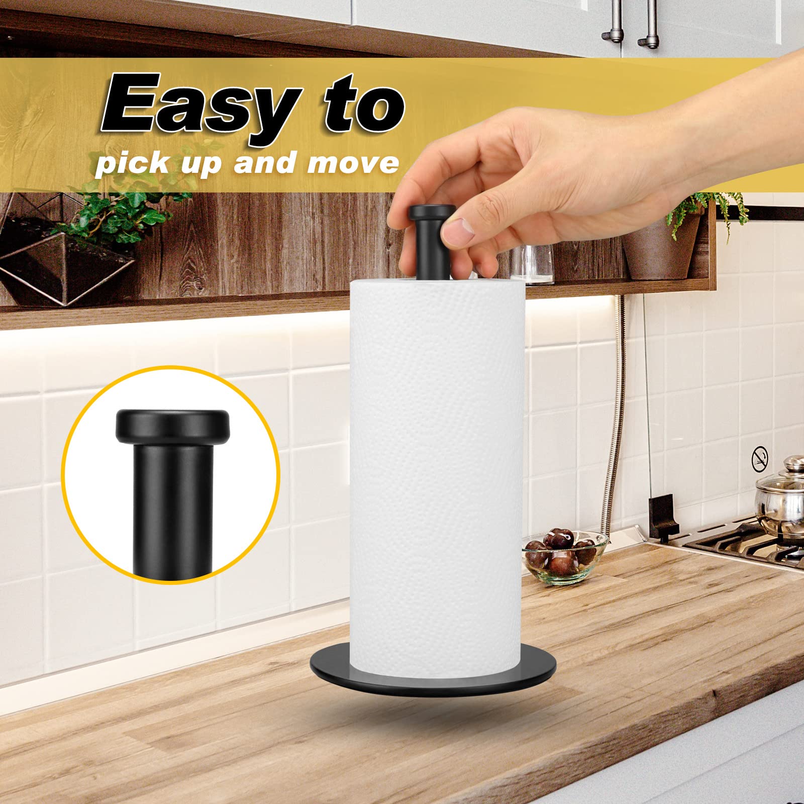 Sturdy Black Paper Towel Holder for Kitchen Countertop - Heavy Weighted Base, Durable Kitchen Roll Holder for Easy Access - Perfect for Home, Office, or Restaurant Use