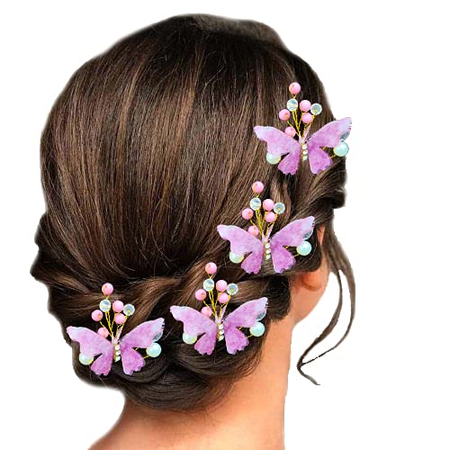 Shiny Pearl Butterfly Hair Pin - Elegant Bridal Wedding Hair Accessories for Women & Girls (Pack of 5, Baby Pink) - Perfect for Weddings, Prom, Parties & Special Occasions