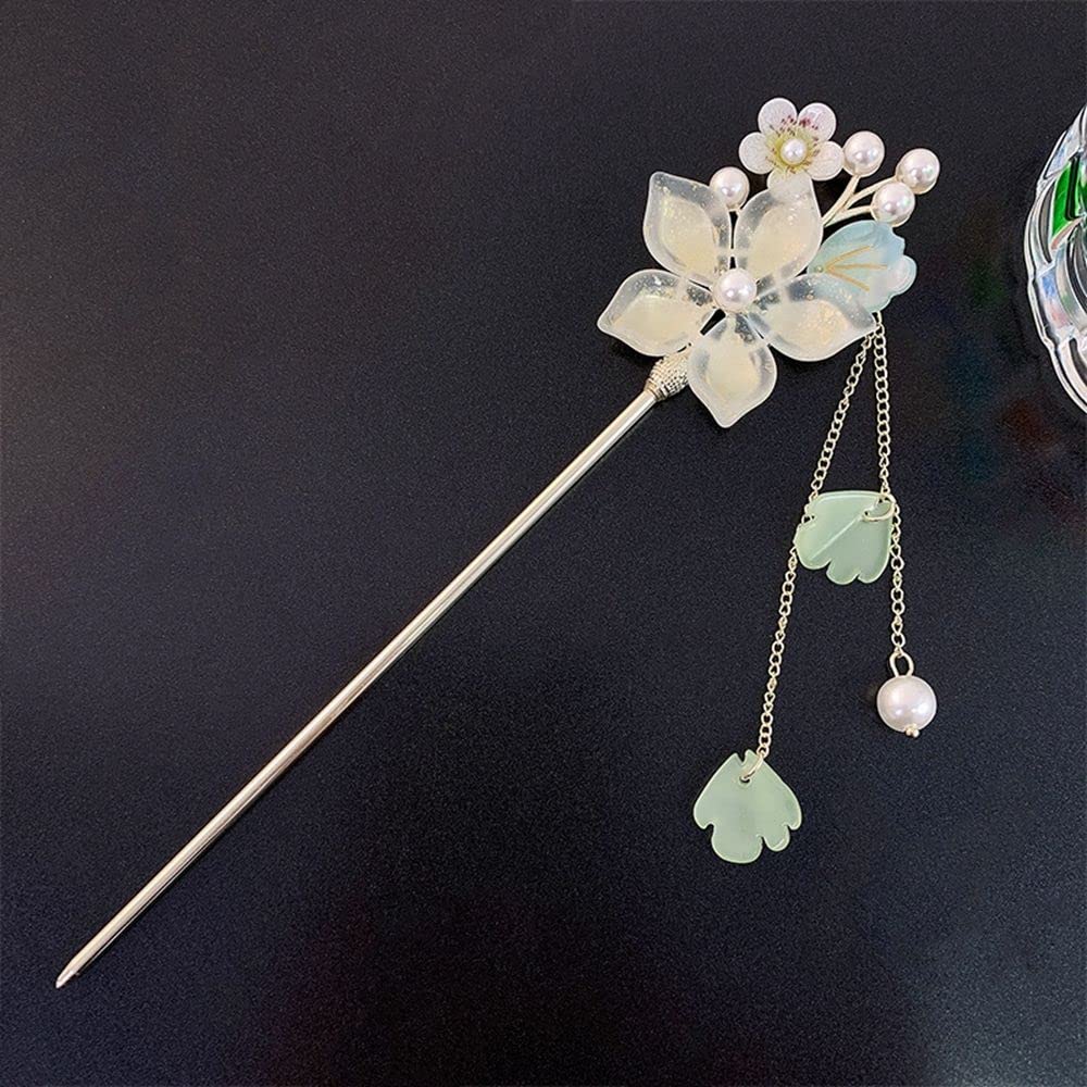 HUOFU Rhinestone Pearl Flower Hair Stick - Elegant Chinese Hair Chopsticks for Women, Hairpin Hair Clasp Styling Tool for Bun, Updo & Chignon - Perfect for Weddings, Parties & Special Occasions
