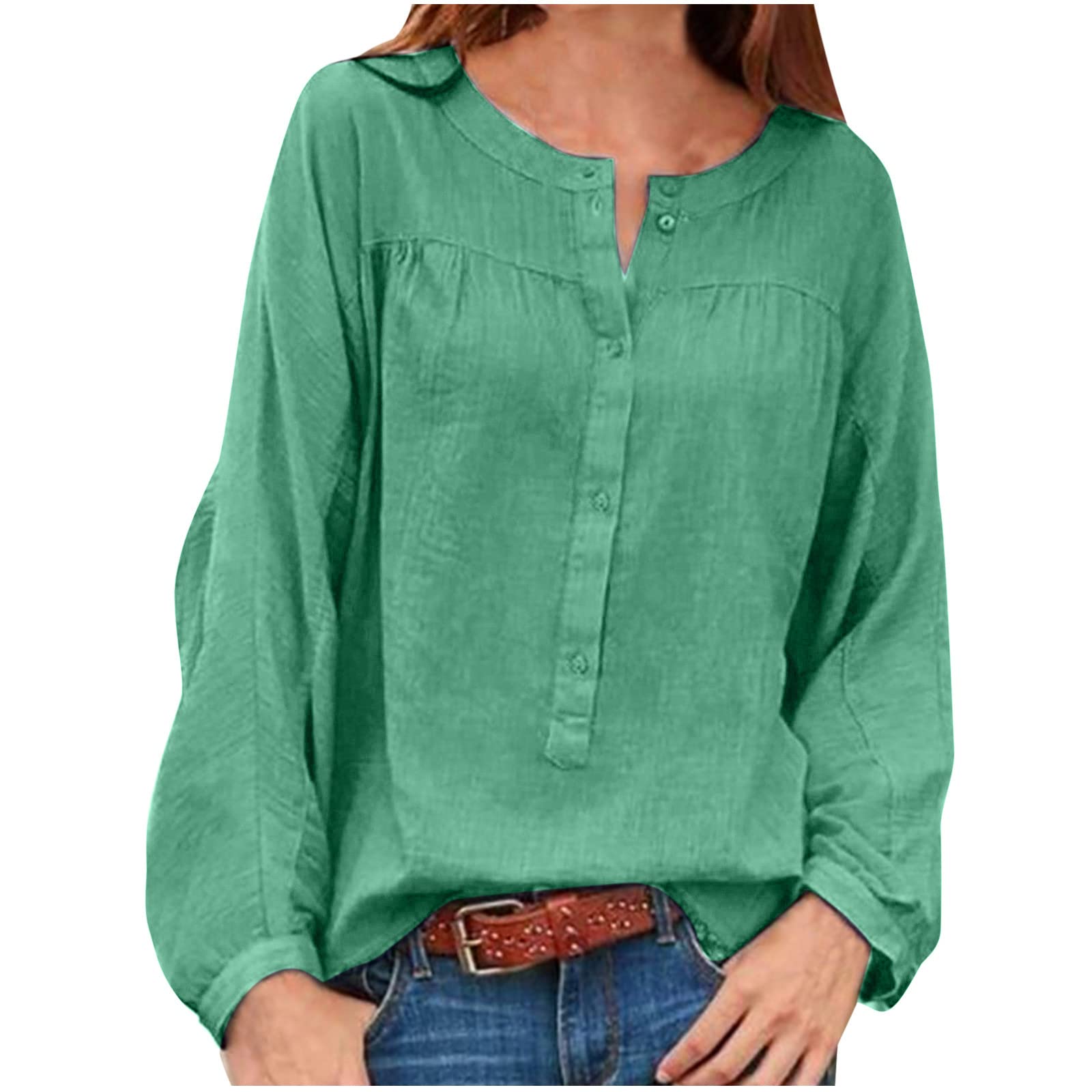 Women's Casual Henley Tunic Tops - Loose Batwing Long Sleeve Quarter Button Up Vintage Peasant Tee Shirts & Blouses | Perfect for Boho Outfits, Layering & Everyday Comfort