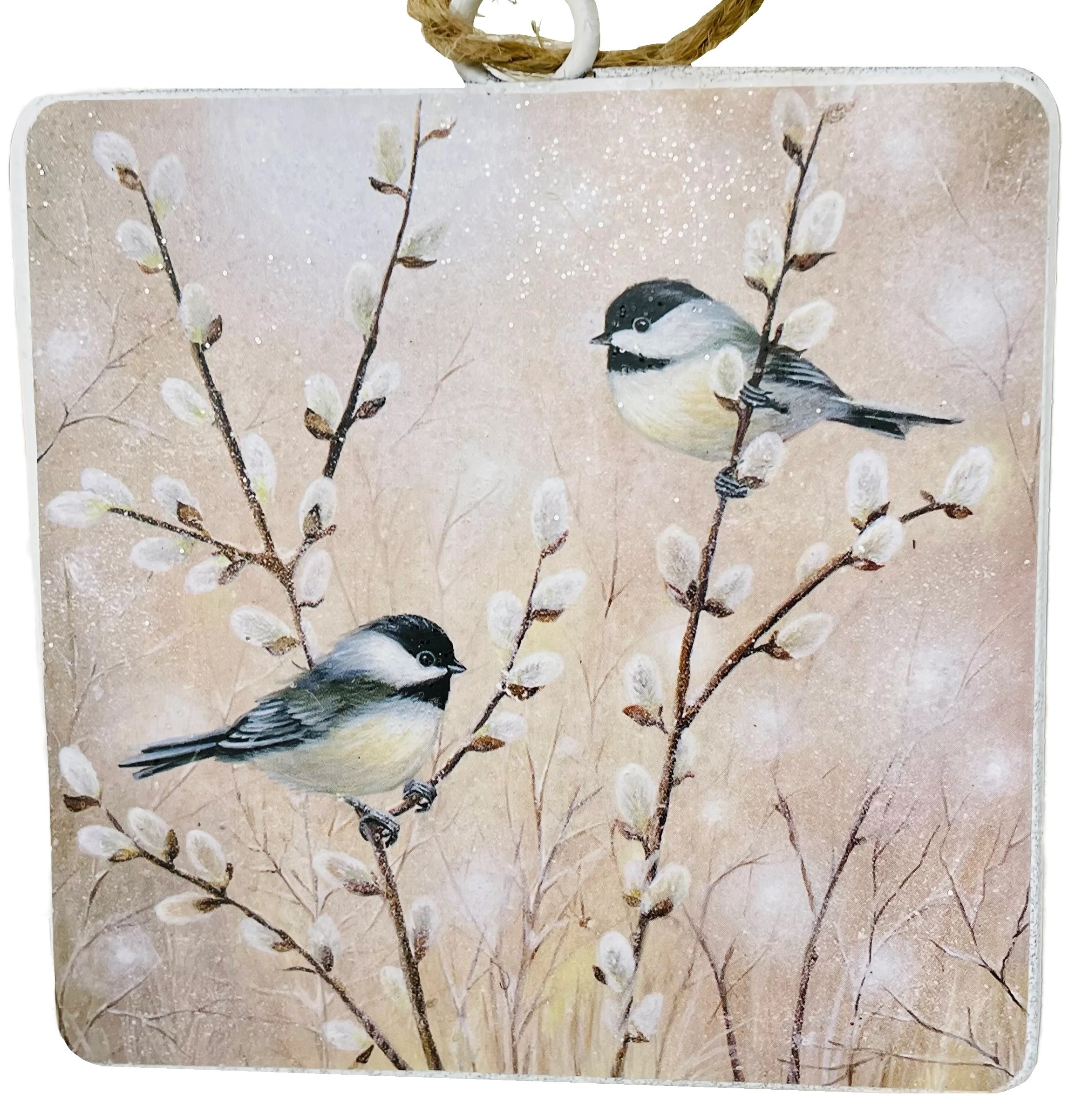 4 Pack Chickadee Bird Christmas Tree Ornaments - Handmade Wooden Disc Decorations for Holiday, Winter, and Home Decor