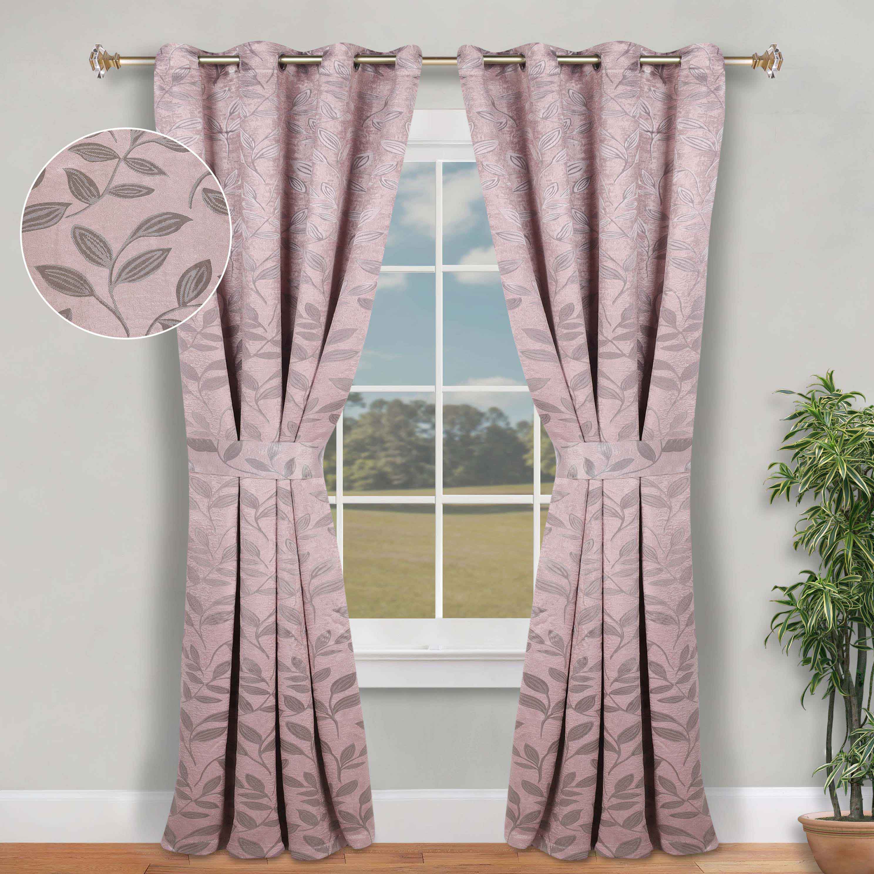 Blackout Curtains for Bedroom - Set of 2 Panels, 100% Room Darkening Thermal Insulated Drapes with Leaves Pattern - Perfect for Nursery, Home Theater & Light Sleepers