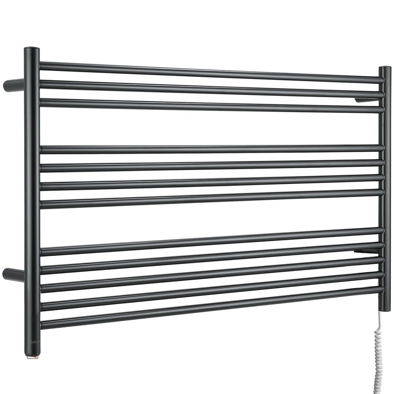 Ancona Amplia Dual 12 Bar Hardwired & Plug-in Bathroom Towel Warmer Heater - Matte Black Finish for Luxury Spa & Master Bathroom