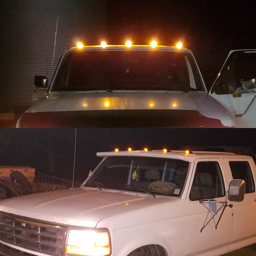 5Pcs Smoked/Yellow LED Cab Lights for 73-97 Ford F150 F250 F350 & Super Duty Trucks - Durable Waterproof Roof Marker Lights for Off-Roading & Night Driving