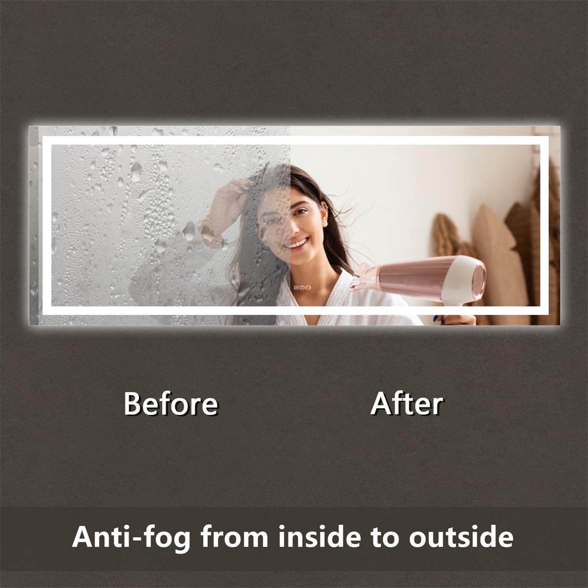 ExBrite 96x36 Inches LED Bathroom Mirror with Anti-Fog & Dimmable Light - Wall Mounted Vanity Mirror with Dual Lighting Modes, Tempered Glass - Perfect for Modern Bathrooms, Dressing Rooms & Makeup Areas