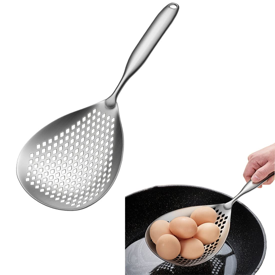 Premium Stainless Steel Kitchen Strainer with Comfort Grip & Hanging Holes - Heavy Duty Colander for Cooking, Frying, Pasta, Rice, Tea, Fruits & Vegetables - Ideal for Home Chefs, Meal Prep & Healthy Cooking