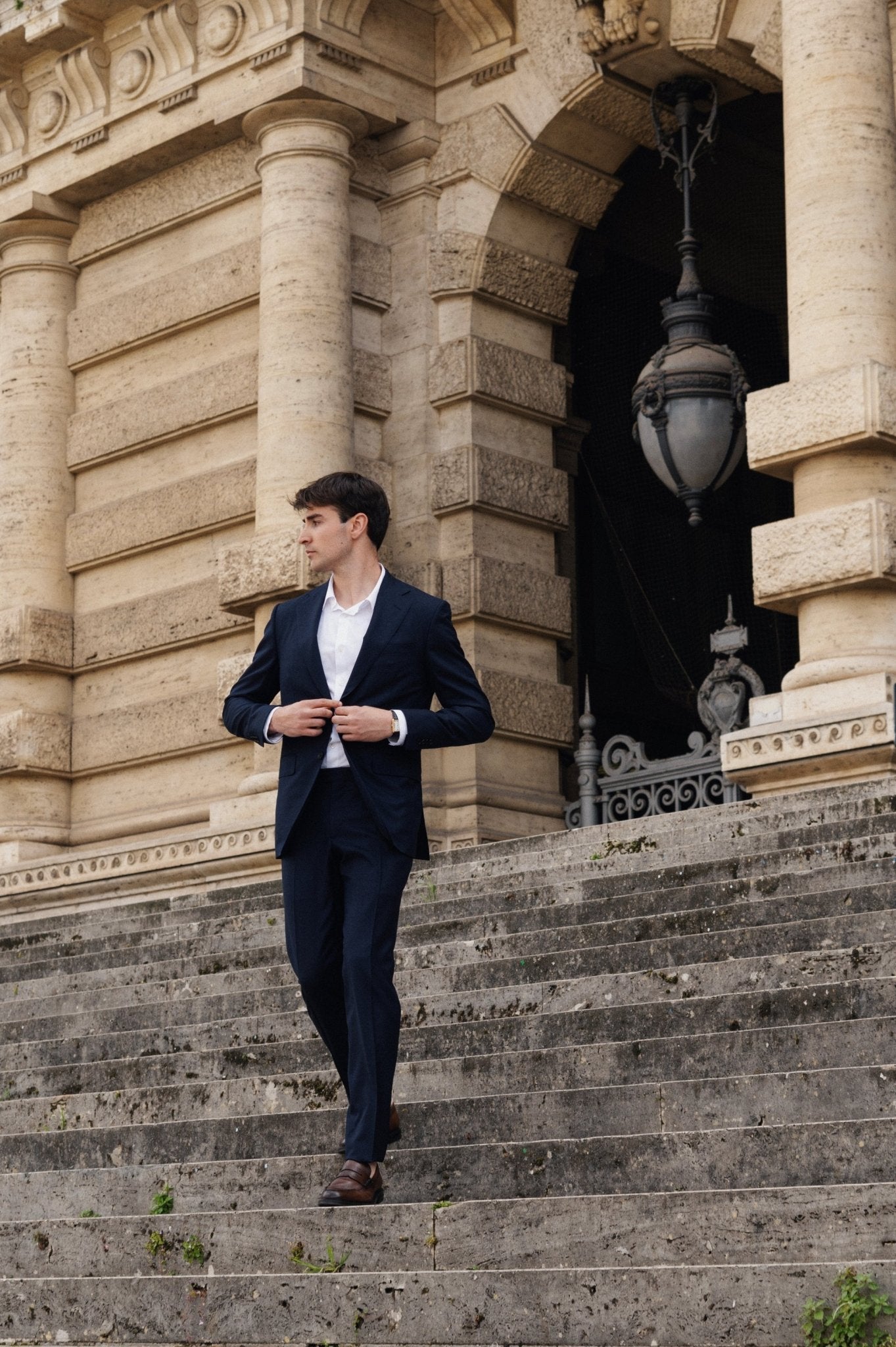 Zegna Loop™ Plain Wool Suit for Men - Dark Navy Blue Business Suit | Premium Italian Wool | Classic Fit Formal Wear for Office, Weddings & Special Occasions