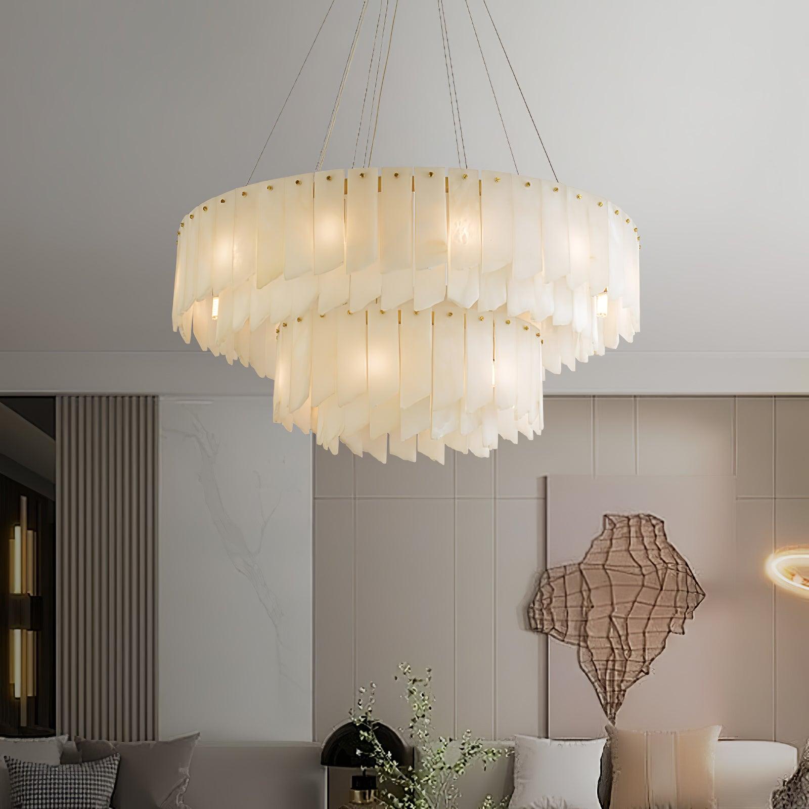 Elegant Alabaster Cascade Tiered Chandelier - Modern Crystal Ceiling Light Fixture for Dining Room, Living Room & Bedroom Decor