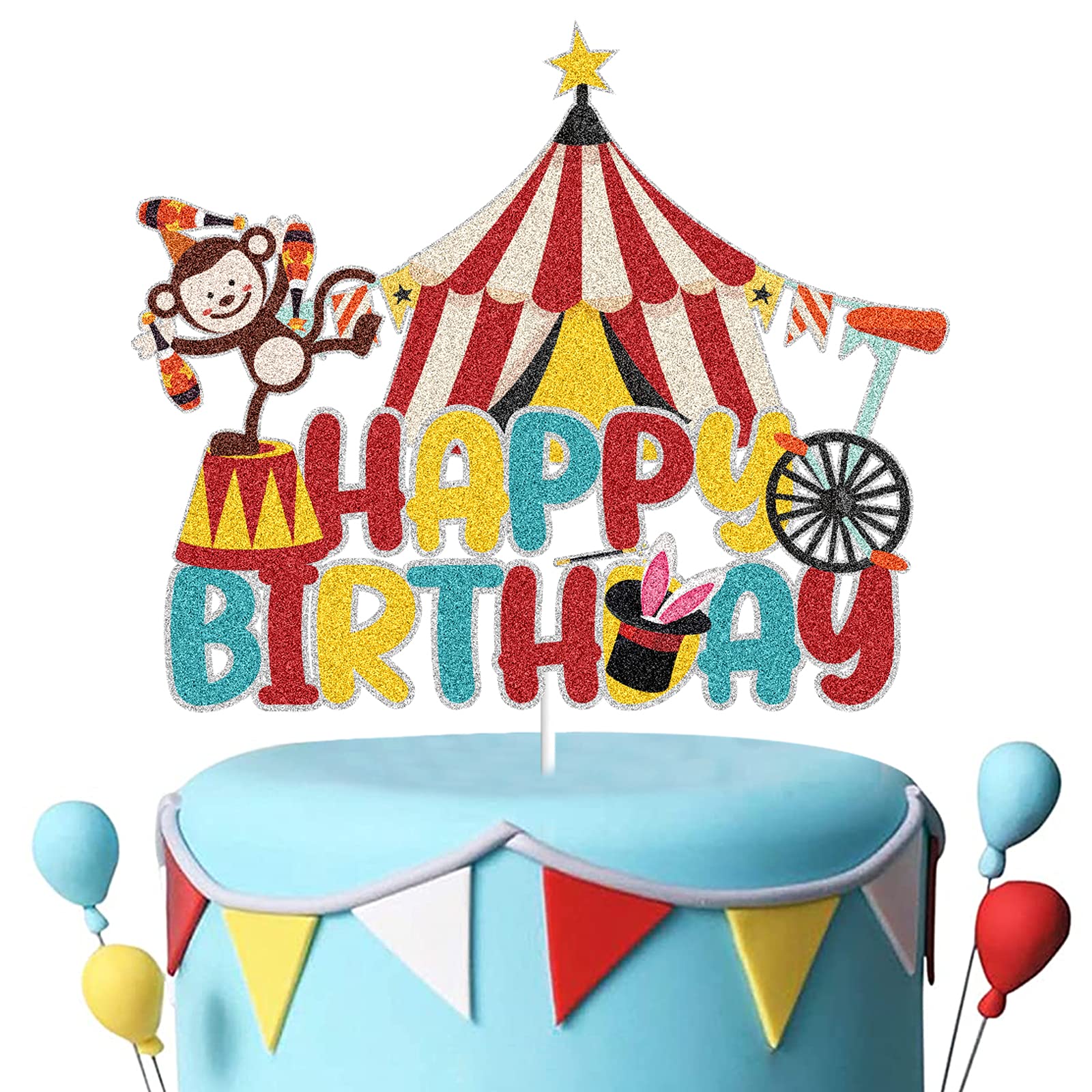 Circus Happy Birthday Cake Toppers - Carnival Themed Party Decorations for Kids Birthday Supplies | Perfect for Birthday Cakes, Cupcakes & Party Favors