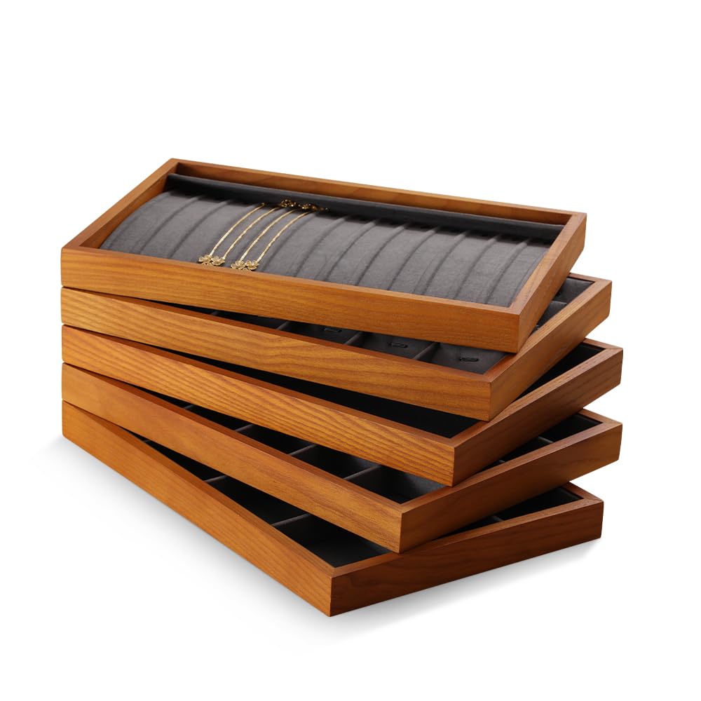 Wooden Jewelry Organizer Tray for Necklaces & Earrings - Premium Black Drawer Storage Box for Pendants & Accessories | Perfect for Bedroom Vanity, Travel Jewelry Case & Gift Packaging