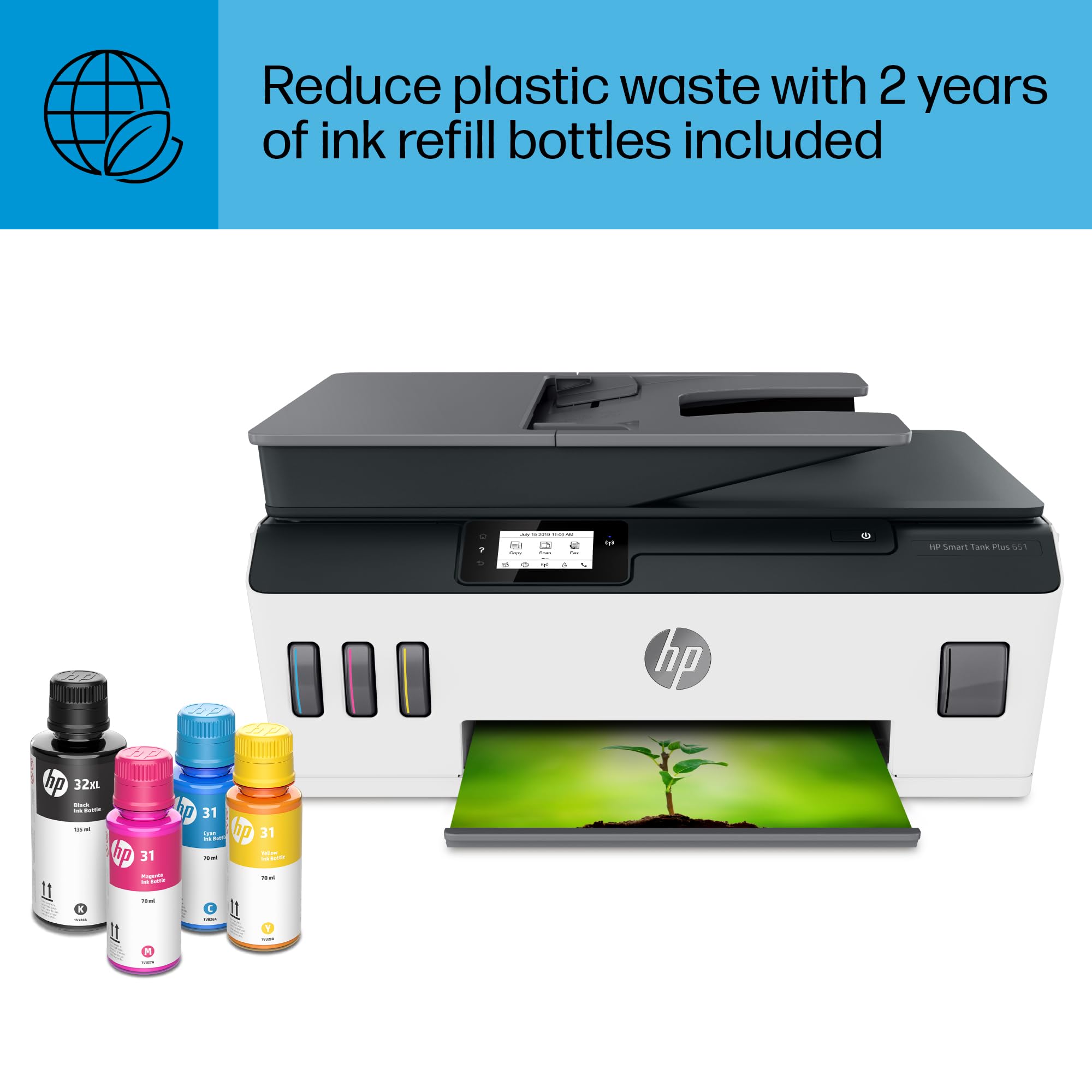HP Smart-Tank Plus 651 Wireless All-in-One Ink-Tank Printer with 2 Years of Ink Supply - Auto Document Feeder, Mobile Printing, Scanning, Copying - Alexa Compatible (7XV38A) - Perfect for Home Office, Small Business & Remote Work
