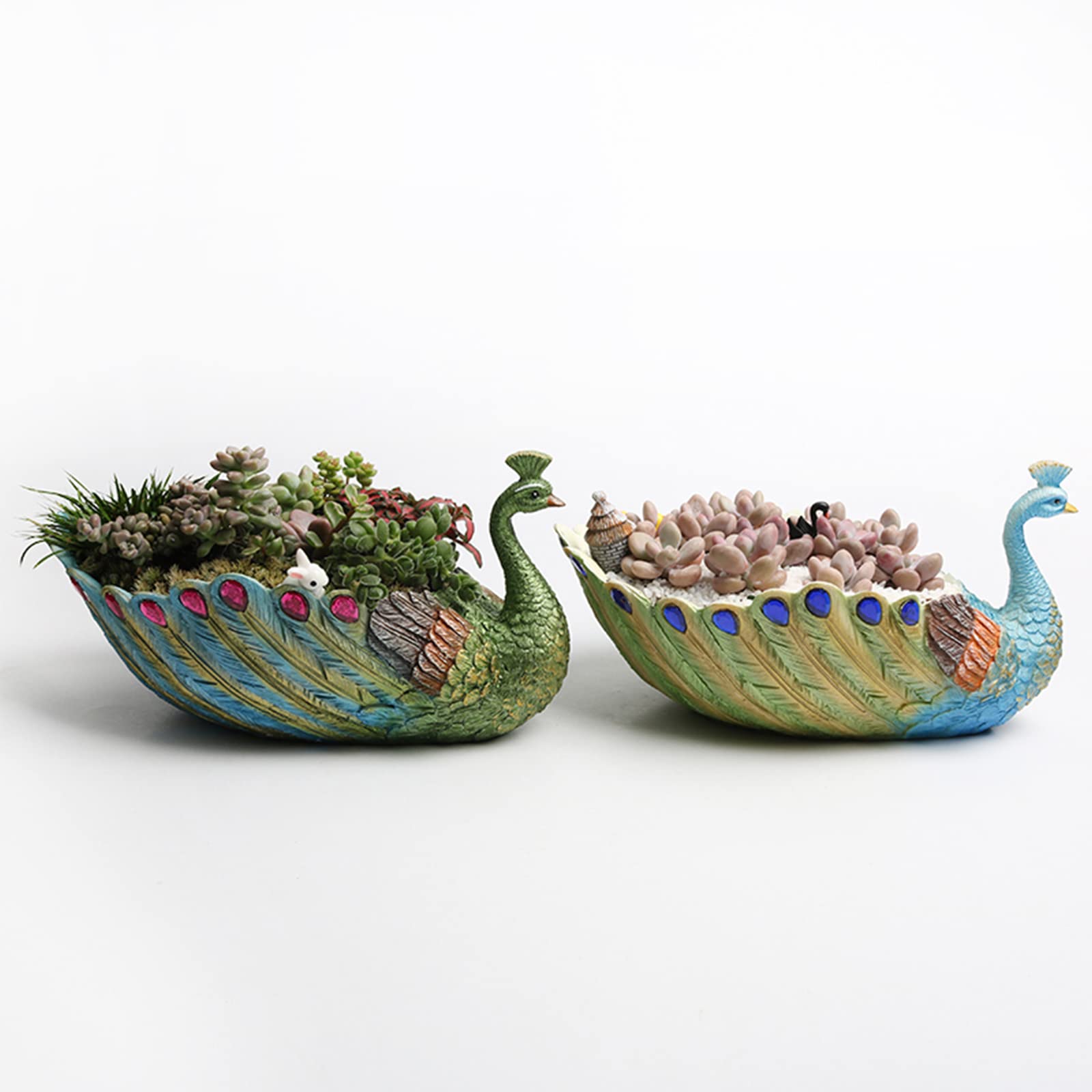 RSTYS 9.4 Inch Peacock Flower Pot - Handmade Resin Peacock Base Planter for Large Flowers, Succulents & Plants | Modern Decorative Container for Home, Garden, Office, Balcony & Porch | Perfect for Indoor/Outdoor Decor, Wedding Centerpieces & Gift Ideas