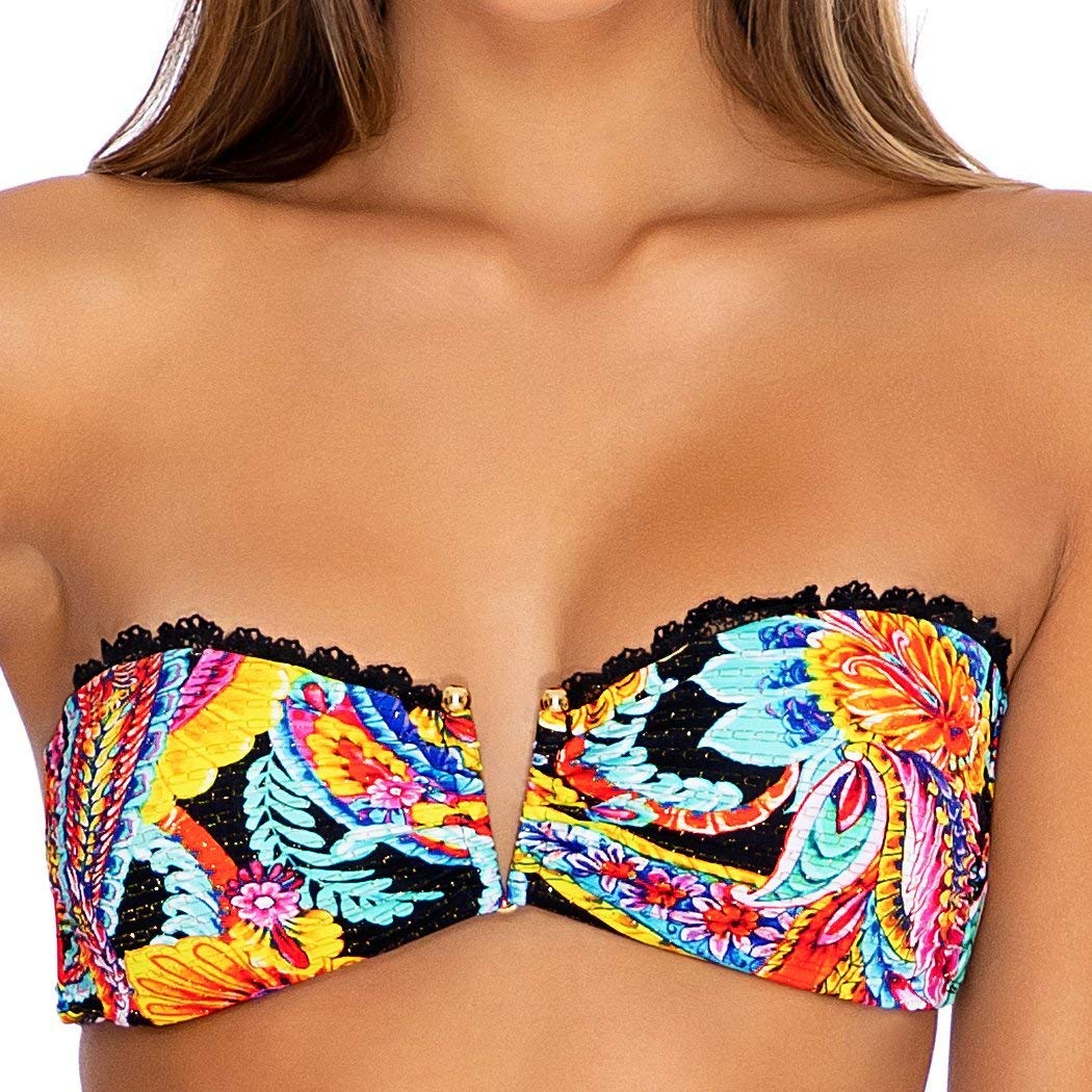 Moon Nights - Gold V Ring Bandeau Top for Women | Sexy Strapless Crop Top | Perfect for Beach, Party & Date Night Outfits