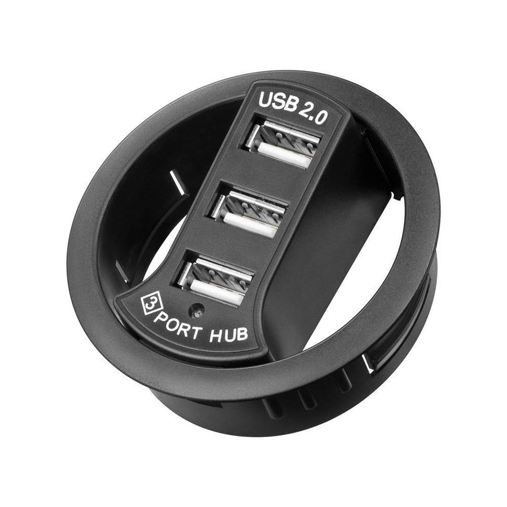 Goobay 93893 3-Port USB 2.0 High-Speed In-Desk Hub for Office, Home & Gaming - Compact USB Splitter for Laptop, PC, Keyboard & Mouse Connectivity