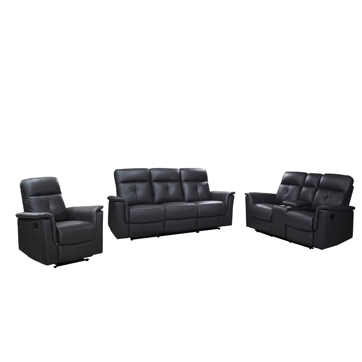 Ellesmere Dark Grey Reclining Sofa Set - 3-Piece Comfortable Living Room Furniture for Home Theater & Family Relaxation