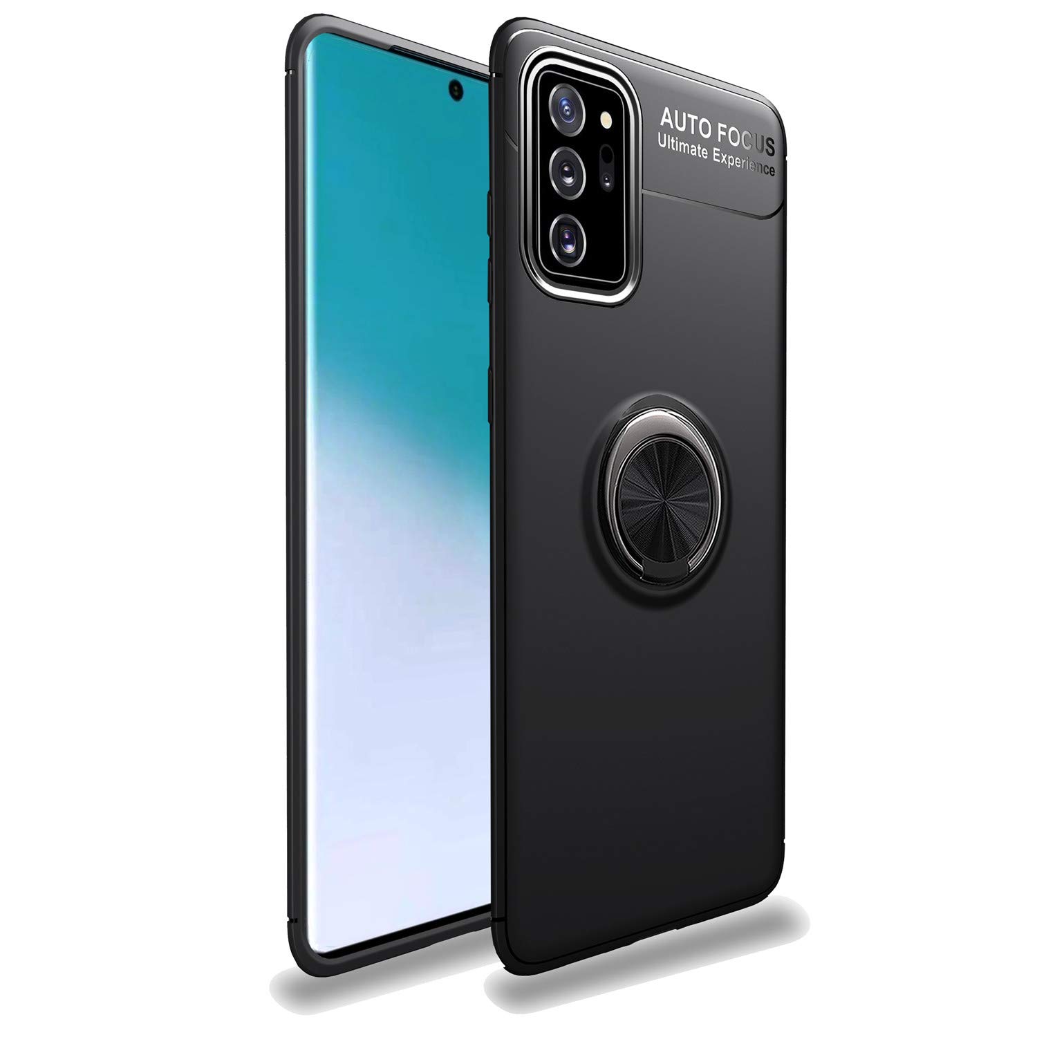 Samsung Galaxy Note 20 Ultra Case with Rotatable Metal Ring Kickstand & Magnetic Car Mount - Shockproof Anti-Scratch Ultra-Slim Protective Cover (Black) - Perfect for Work, Travel & Daily Use
