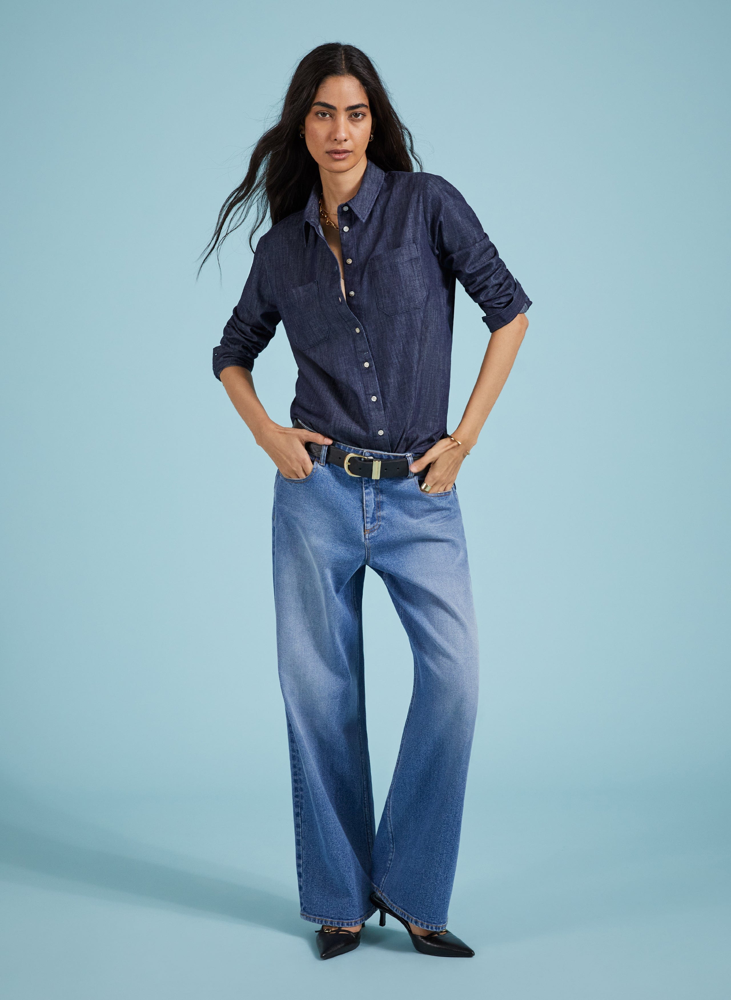 Hattie Organic Cotton Denim Shirt for Women - Dark Indigo Wash | Eco-Friendly Casual Button Down Top for Everyday Wear, Work & Weekend Outings