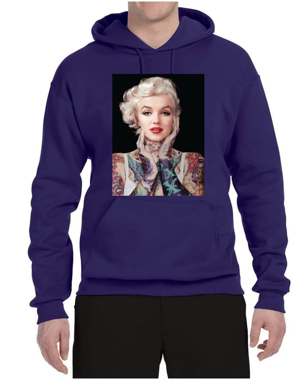 Wild Bobby Marilyn Tattoos Black Pop Culture Unisex Graphic Hoodie Sweatshirt | Vintage Rock Style Pullover for Men & Women | Perfect for Concerts, Streetwear & Casual Outfits