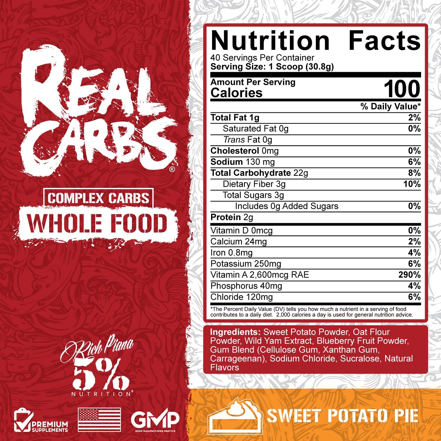Rich Piana 5% Nutrition Real Carbs - Premium Carb Supplement for Bodybuilding & Fitness - Pre/Post Workout & Muscle Recovery