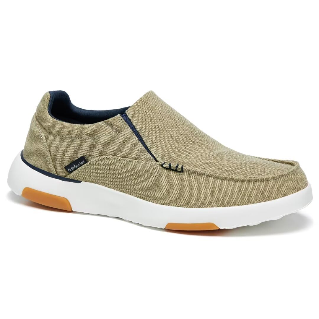 OrthoComfoot Men's Orthopedic Slip-On Shoes with Arch Support - Plantar Fasciitis Relief Loafers for Foot & Heel Pain - Comfortable Canvas Walking Shoes for Work, Travel & Daily Wear