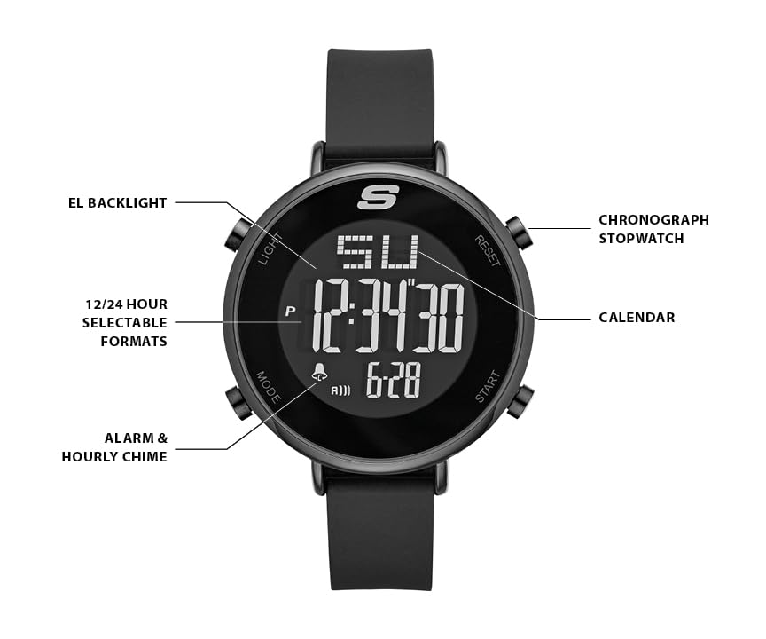 Skechers Magnolia Digital Silicone Watch for Women - Stylish Waterproof Sports Watch with Alarm & Stopwatch - Perfect for Running, Gym & Everyday Wear