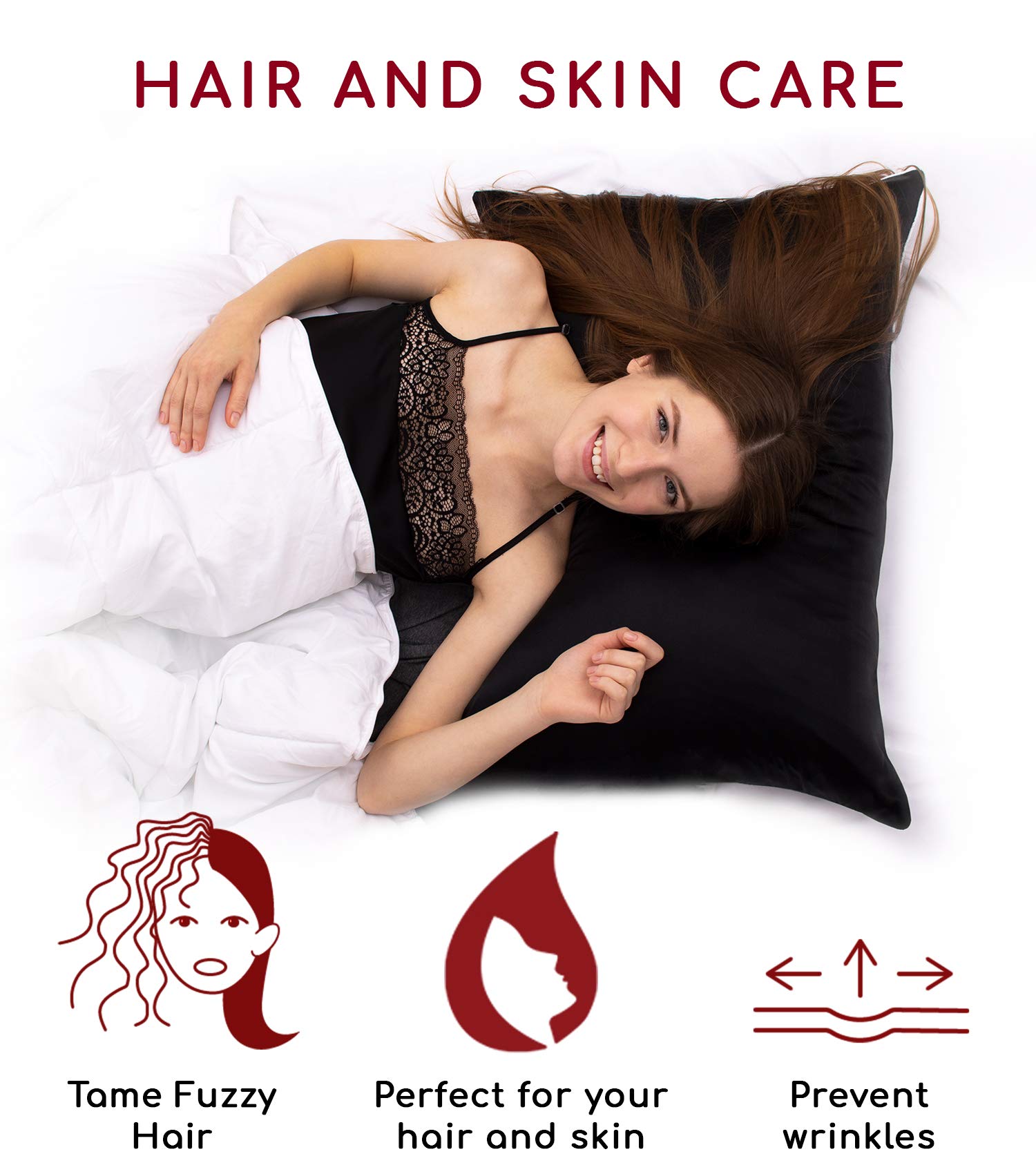 Mellanni 100% Pure Silk Pillowcase Queen Size - Hypoallergenic & Cooling Silk Pillow Cover for Hair & Skin Care, Anti-Wrinkle, Easy Wash - Luxury Bedding with Hidden Zipper (Queen, Black) - Perfect for Hot Sleepers & Sensitive Skin