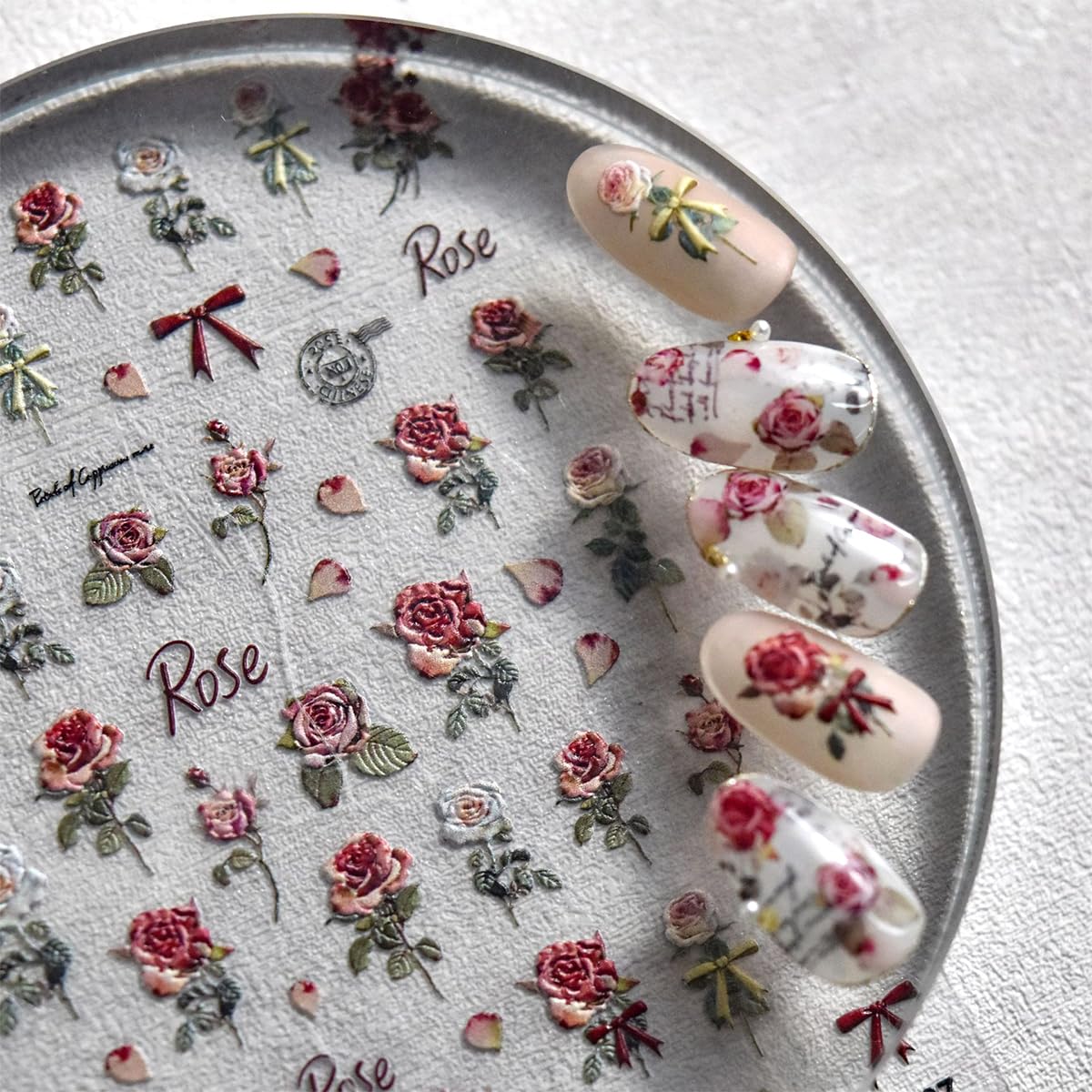 5D Embossed Luxury Nail Art Stickers - Retro Spring Rose & White Flower Nail Decals for Women | 3 Sheets | Manicure Design Accessories for Parties, Weddings & Special Occasions