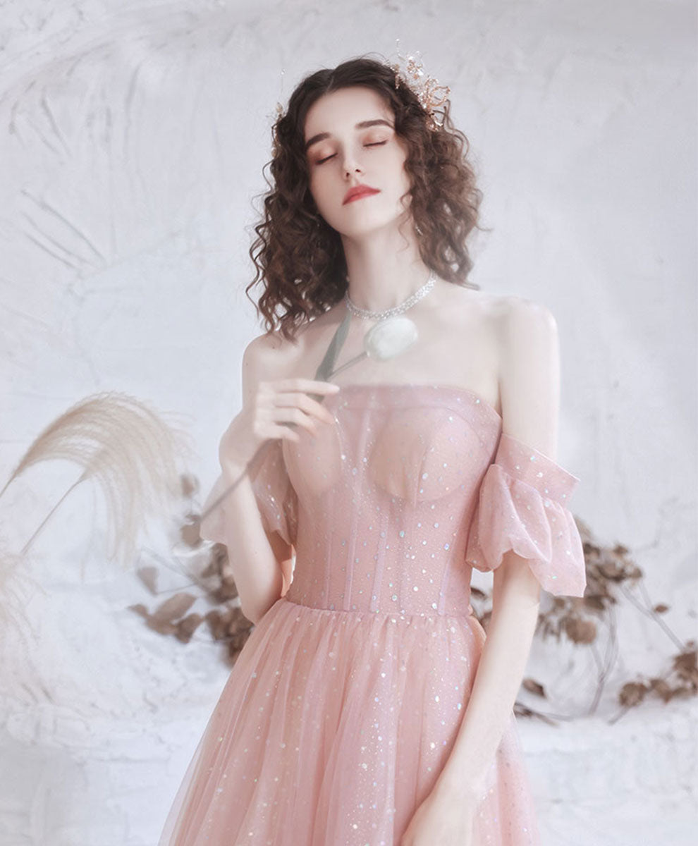 Elegant Pink A-Line Tulle Long Prom Dress for Evening Party & Formal Events | Perfect for Homecoming, Prom Night, and Special Occasions