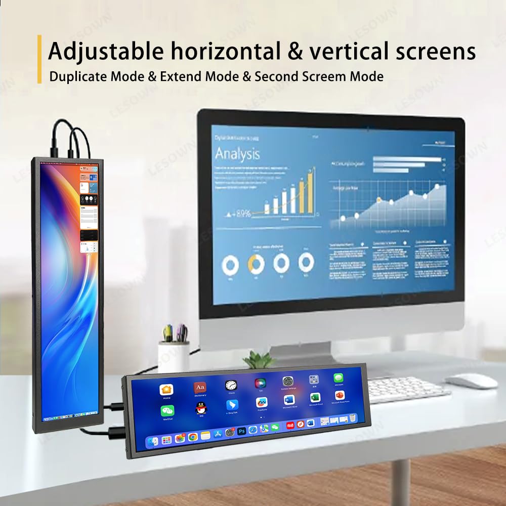 8.8 Inch Mini Ultra Wide Monitor - 1920x480 PC Case Temperature Display with AIDA64 Support | Stretched Bar Screen for CPU, RPi & PC Sensor Monitoring | Perfect for Gaming Rigs, Workstations & DIY PC Builds