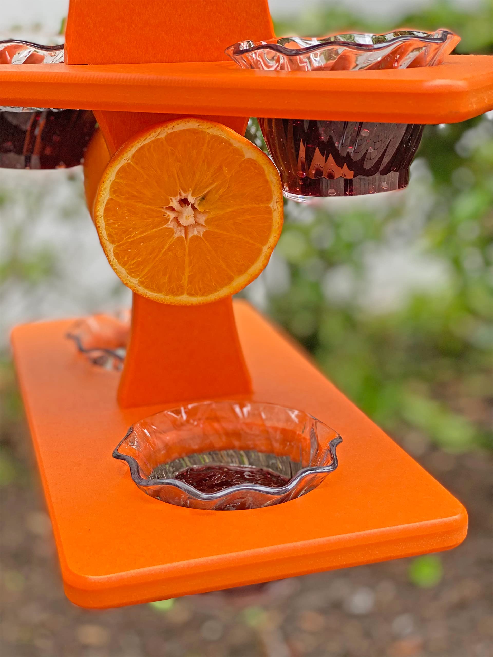 Amish-Made Plastic Poly Double Platform Hanging Oriole Bird Feeder with Fruit Slice Holders & Nectar Cups - Outdoor Jelly Bird Feeders for Orioles (Triple, Black & Bright Orange) | Perfect for Backyard Bird Watching & Garden Decoration