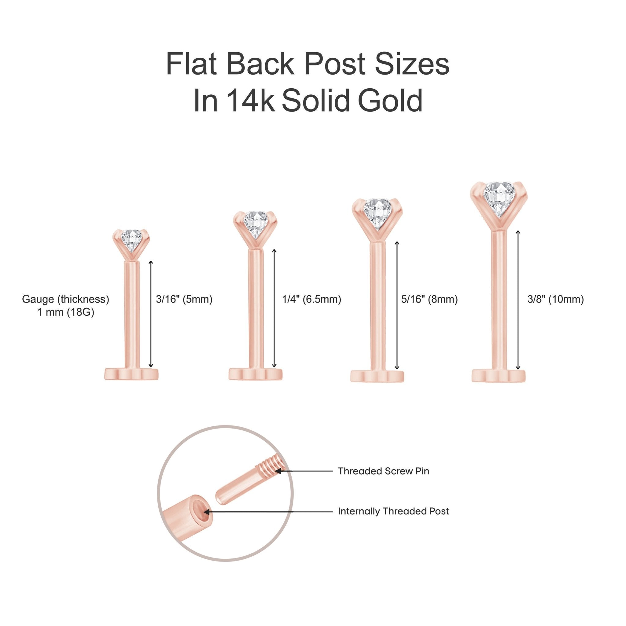 14K Rose Gold Gemstone Flat Back Stud Earrings with Milgrain Detailing - Perfect for Everyday Wear, Gifts & Special Occasions