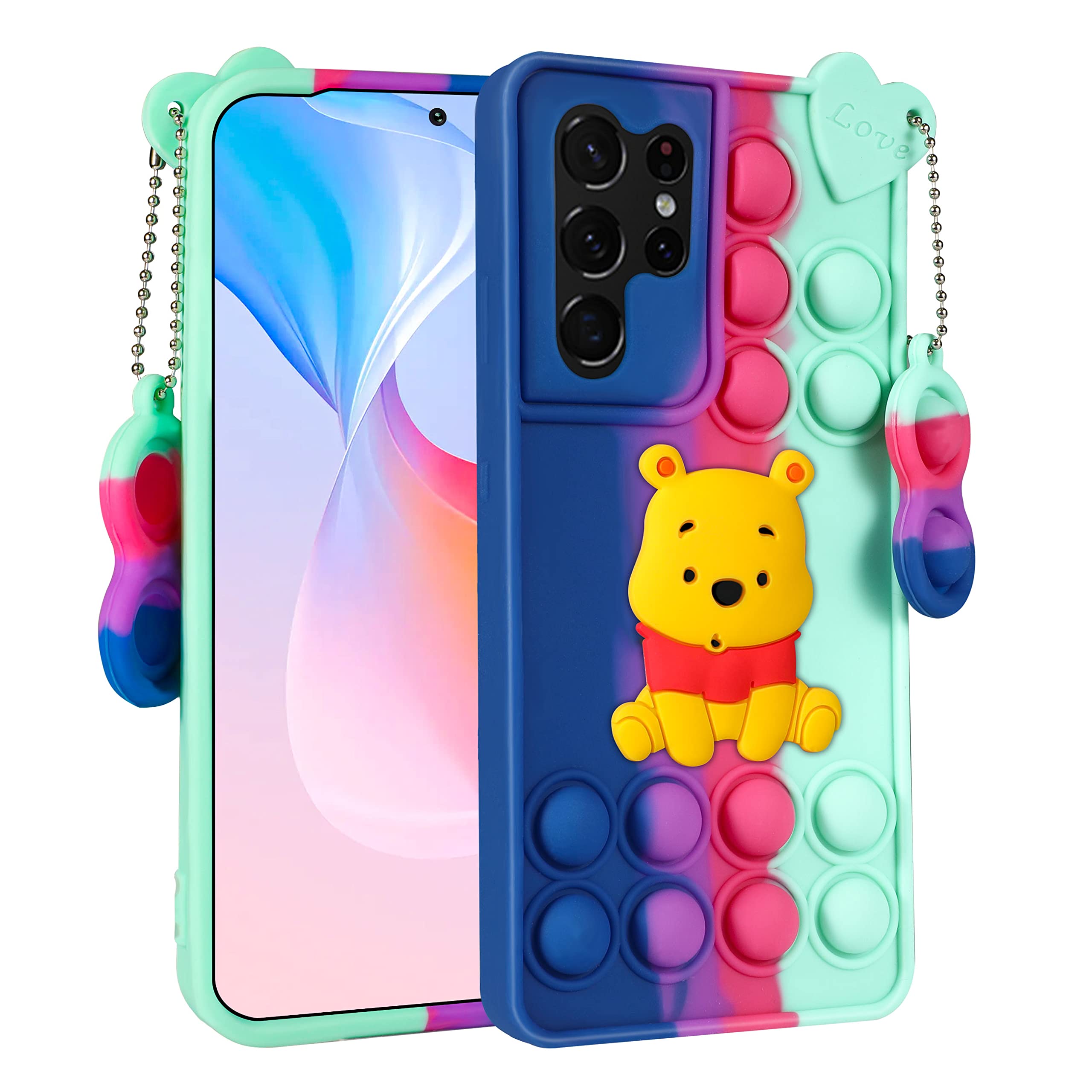 **Cute Cartoon Fidget It Kawaii 3D Mouse Phone Case for Samsung Galaxy S21 Ultra - Soft Silicone Cover with Keychain, Trendy & Fun for Kids Boys Girls - Perfect for School, Playtime & Daily Use**