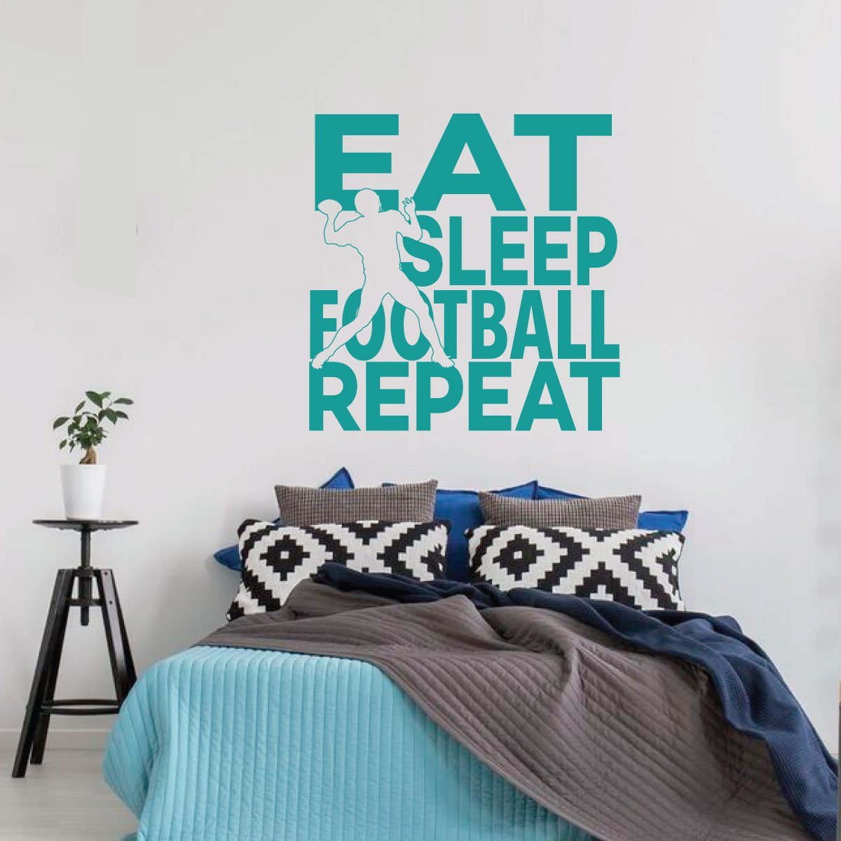 Football Wall Decal - Vinyl Art Sticker with 'Eat Sleep Football' Quote - Perfect for Girl's Bedroom, Playroom & Game Room Decor - Ideal for Sports Fans & Kids Room Decoration