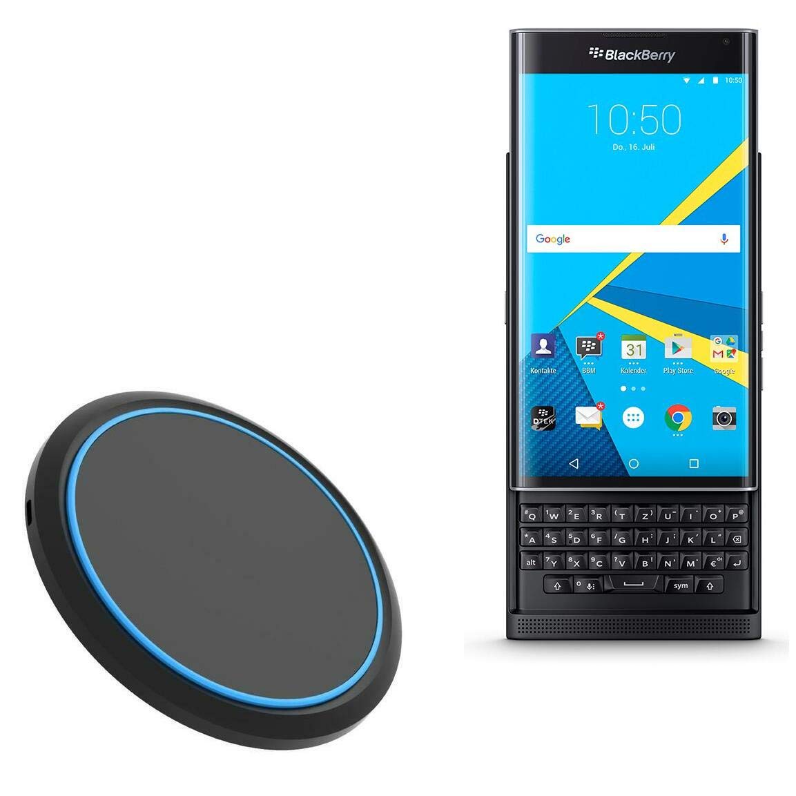 BoxWave SwiftCharge 15W Qi Wireless Charger Compatible with BlackBerry Priv - Fast Wireless Charging Pad with QC3.0 Support, Circular Desktop Charger (Jet Black) - Perfect for Home, Office & Travel