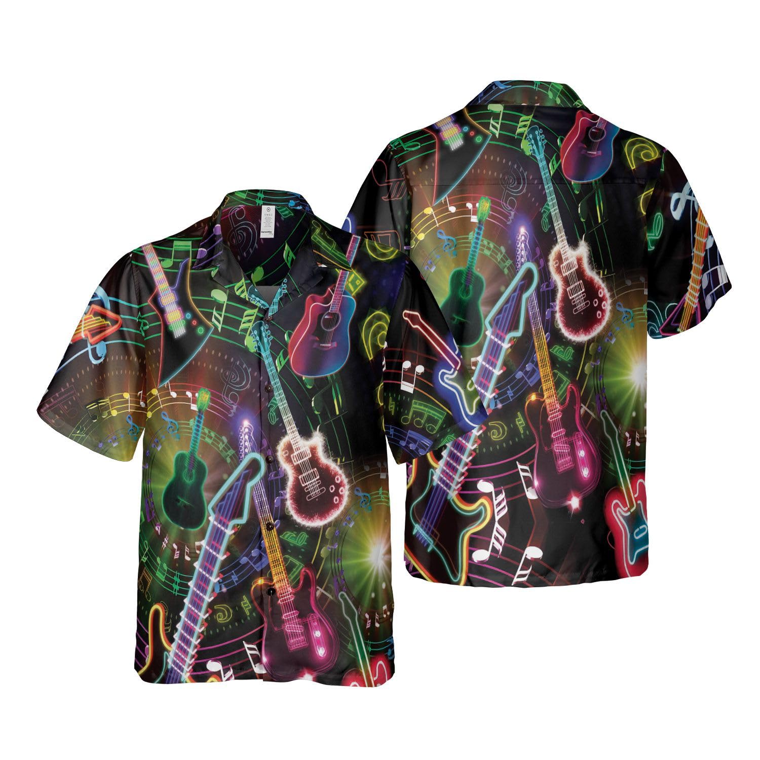 HYPERFAVOR Stylish Guitar Hawaiian Shirts for Men - Casual Short Sleeve Button Up Shirts with Guitar Print - Perfect Gift for Musicians & Music Lovers - Great for Concerts, Beach Parties & Summer Outings