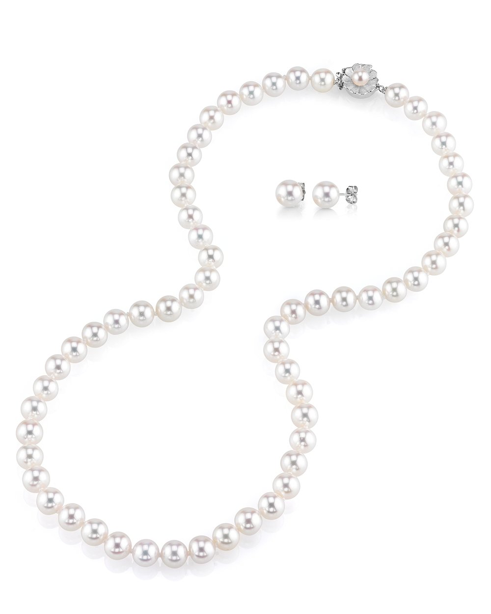 14K Gold Freshwater Pearl Necklace & Earrings Set for Women - Wedding Gift