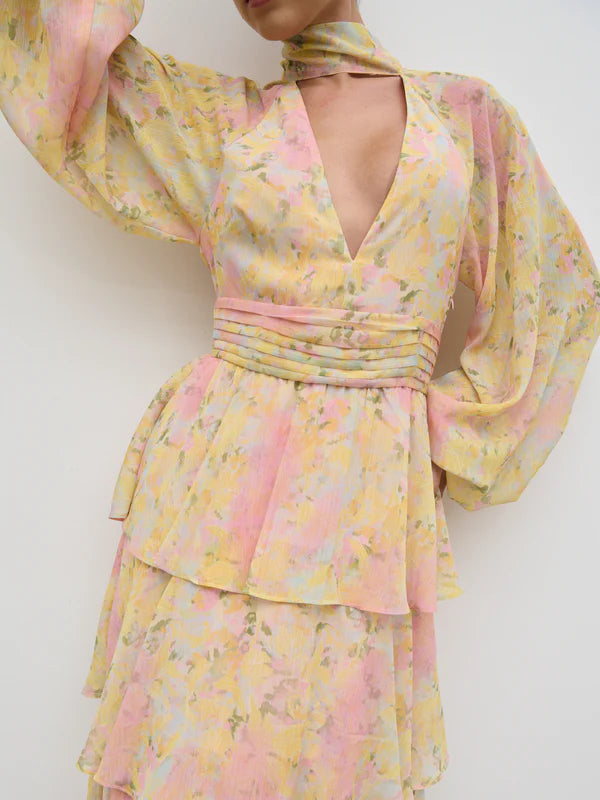 Anya Ruffle Maxi Dress - Pastel Floral Print Summer Dress for Women | Beach Wedding, Vacation, Date Night Outfit