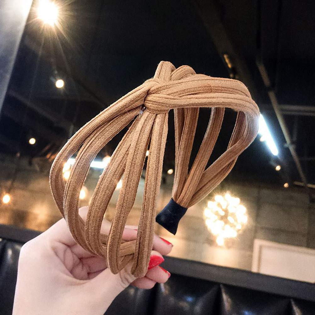 Women's Elastic Headbands - Plain Wide Twist Hair Hoop Band Headwrap for Women & Girls (Brown) | Perfect for Workouts, Yoga, Sports & Everyday Fashion Accessories