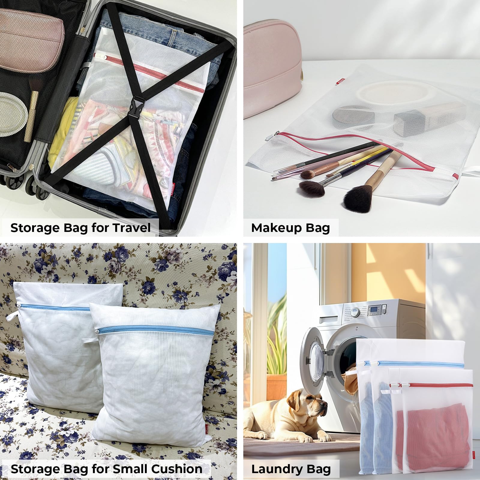 4 Pack Mesh Laundry Bags for Delicates - Heavy Duty Zippered Wash Bags for Bras, Lingerie & Delicate Clothing - Machine Washable Garment Protector for Travel, Gym & Home Use